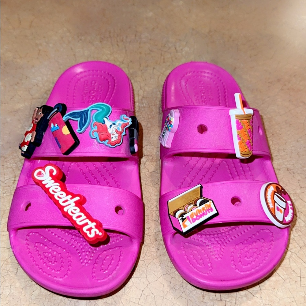Pink Slide Sandals with Fun Patches